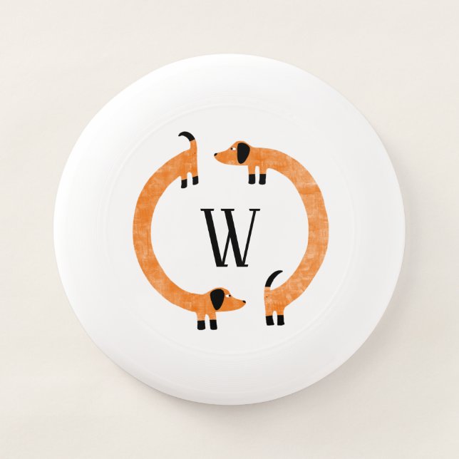Funny Dachshund Sausage Dog Monogram Wham-O Frisbee (Front)