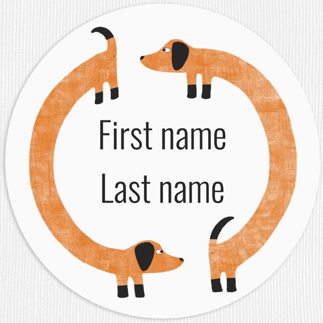 Funny Dachshund Sausage Dog Name Labels (Dachshund Wiener Sausage Dog fun personalized clothing label)