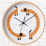 Funny Dachshund Sausage Dog Round Clock<br><div class="desc">Cute and funny dachshund,  sausage dogs or wiener dogs in perpetual motion.</div>