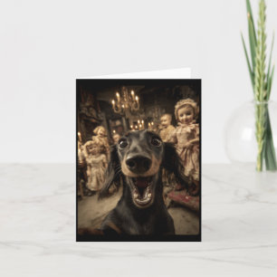 Funny Dachshund Selfie Y Dolls Spooky Halloween Card