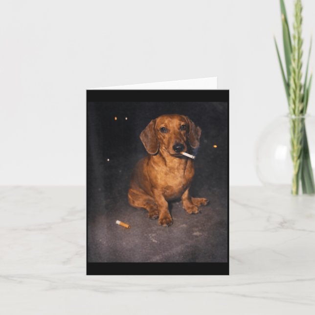 Funny dachshund smoking meme cigarette dog meme card (Front)