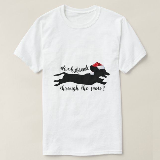 funny dachshund through the snow christmas t shirt (Design Front)