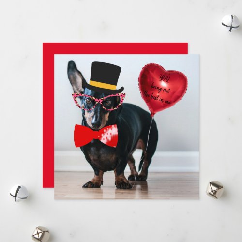 Funny Dachshund Valentine Typography Cute Flat Holiday Card