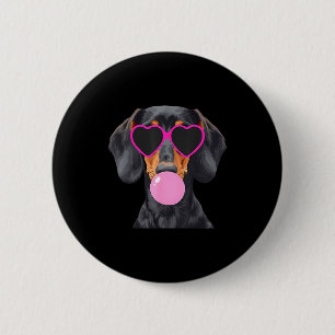 Funny Dachshund Wearing Gles And Blowing Nk Bubble Button