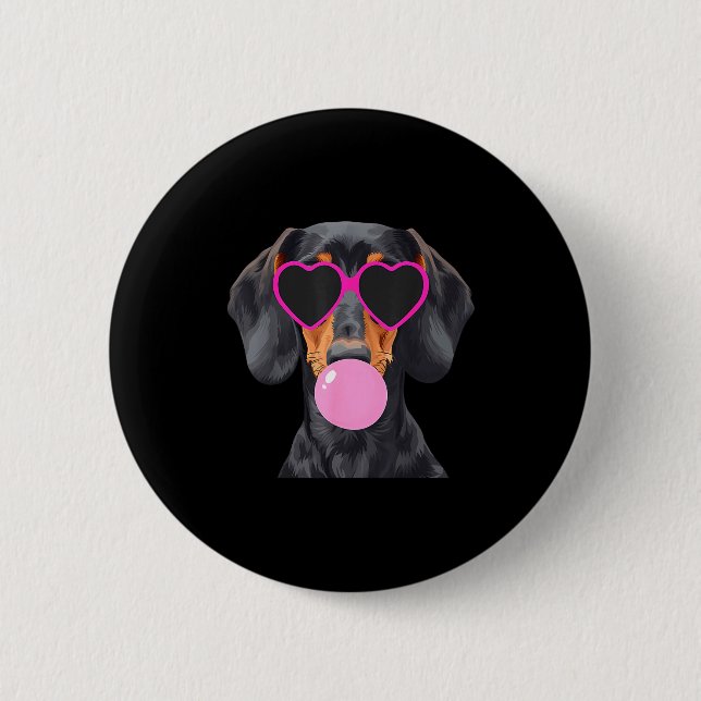 Funny Dachshund Wearing Gles And Blowing Nk Bubble Button (Front)