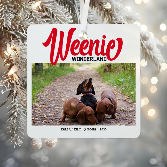 Funny Dachshund Weenie Dog Christmas Custom Photo Metal Ornament (Creator Uploaded)