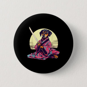 Funny Dachshund Wiener Dog Japanese Tattoo Ukiyoe  Button