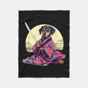 Funny Dachshund Wiener Dog Japanese Tattoo Ukiyoe Fleece Blanket