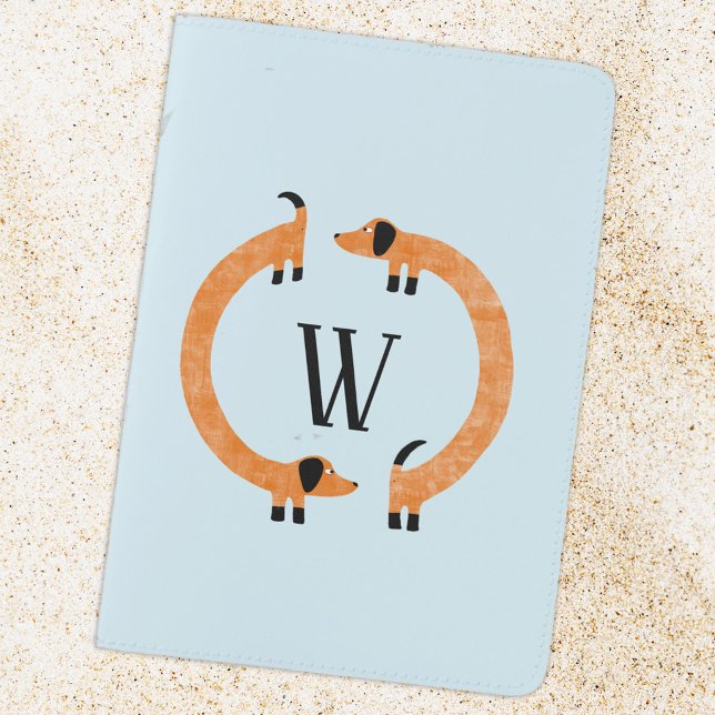 Funny Dachshund Wiener Dog Monogram Passport Holder (Fun personalized monogram initial dachshund wiener sausage dog perpetual motion passport holder)