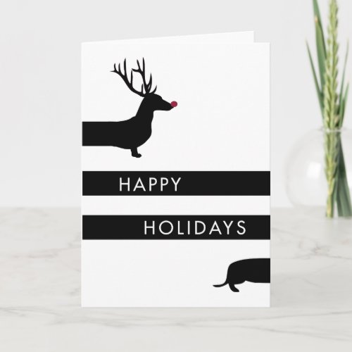 Funny Dachshund with antlers Happy Holidays Holiday Card