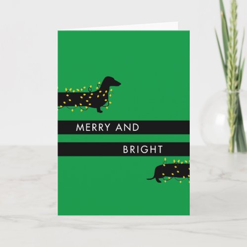 Funny Dachshund with Christmas lights Holiday Card