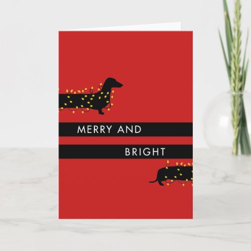 Funny Dachshund with Christmas lights Holiday Card