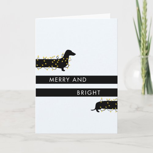 Funny Dachshund with Christmas lights Holiday Card