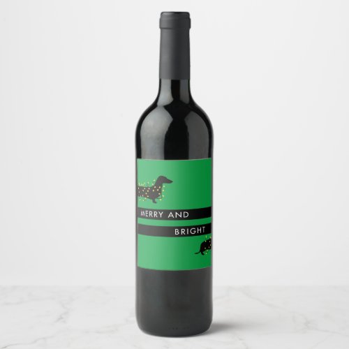 Funny Dachshund with Christmas lights Holiday Wine Label