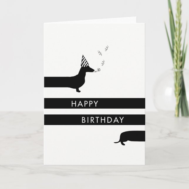 Funny Dachshund with party hat Happy Birthday Card (Front)