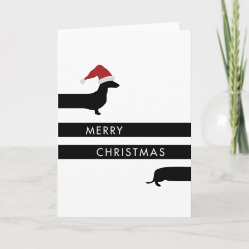 Funny Dachshund with Santa hat Happy Holidays Holiday Card