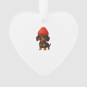 Funny dachshund with strawberries and hat fruity ornament