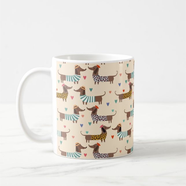 Funny Dachshunds in Hats and Sweaters Coffee Mug (Left)