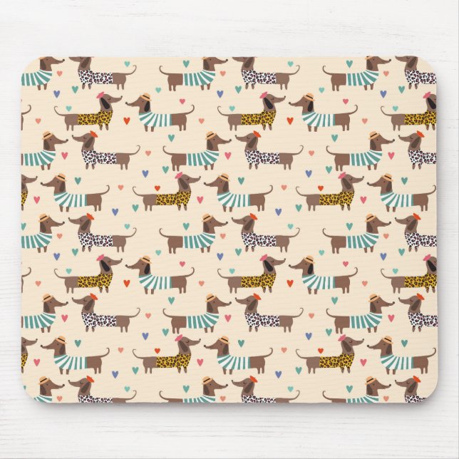 Funny Dachshunds in Hats and Sweaters Mouse Pad (Front)