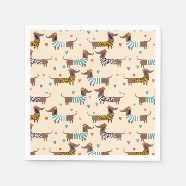 Funny Dachshunds in Hats and Sweaters Napkins (Front)