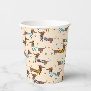 Funny Dachshunds in Hats and Sweaters Paper Cups