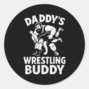 Funny Dad And Son Daughter Kids Wrestling Wrestler Classic Round Sticker