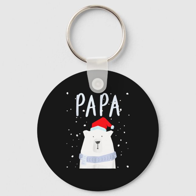 Funny Dad Bear Christmas Saint Hat Couples Family  Keychain (Front)