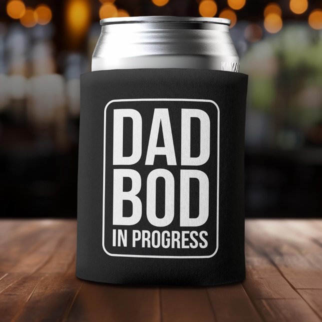 Funny Dad Bod in Progress Humor Fathers Day Black Can Cooler (Funny Can Cooler - Dad Bod in Progress - Father's Day Gift or a New Dad Favor)