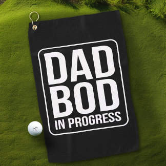 Funny Dad Bod in Progress Humor Fathers Day Black Golf Towel