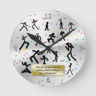 Funny Dad Dancing Poses with gold plaque Round Clock