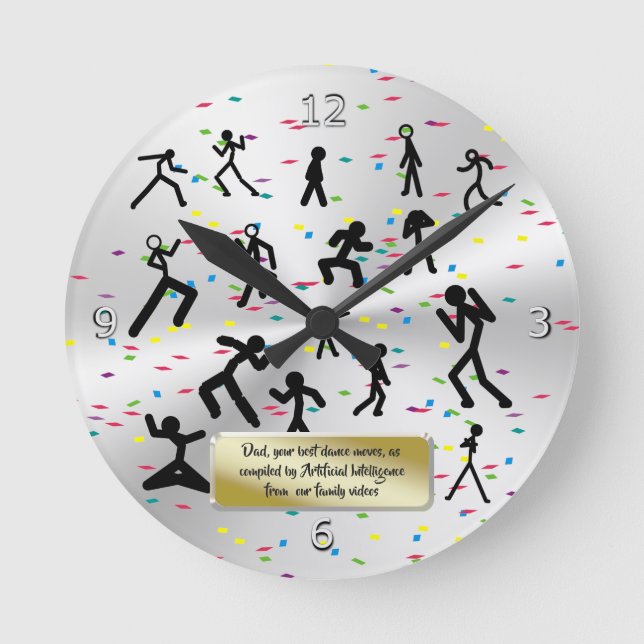 Funny Dad Dancing Poses with gold plaque Round Clock (Front)