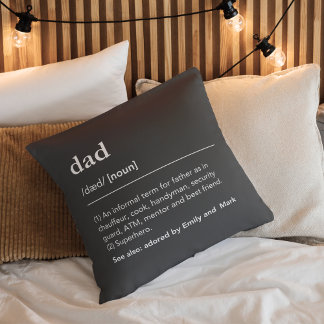 Funny Dad definition custom kids names black Throw Pillow