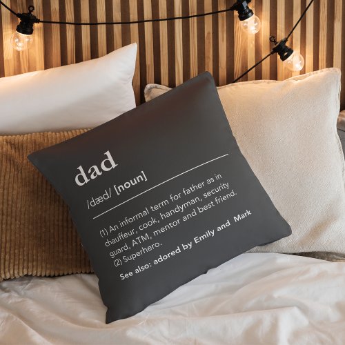 Funny Dad definition custom kids names black Throw Pillow