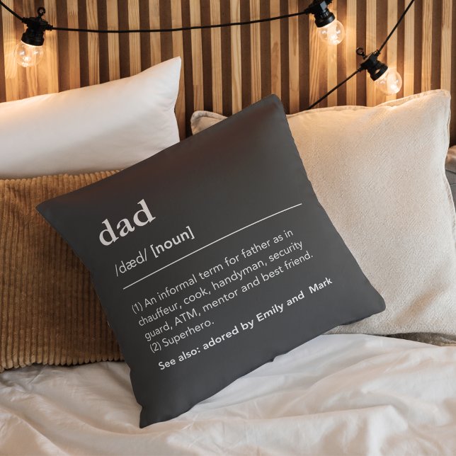 Funny Dad definition custom kids names black Throw Pillow (Creator Uploaded)