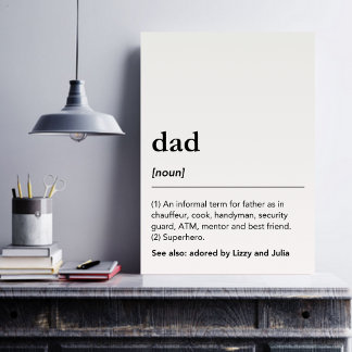 Funny Dad definition kids names black and white Poster