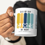 Funny Dad Gamer Father's Day Coffee Mug<br><div class="desc">Funny Dad Gamer Coffee Mug. Design features retro stripes with the text 'Dad by Day - Gamer by Night! The message Happy Father's day can be changed to any occasion. Photo and name/s are also optional.</div>