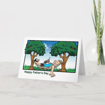 Funny Dad In A Hammock Cartoon Fathers Day Card by timelesscreations at Zazzle