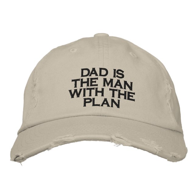 Funny "Dad Is The Man With The Plan" Beige Tan Embroidered Baseball Cap (Front)