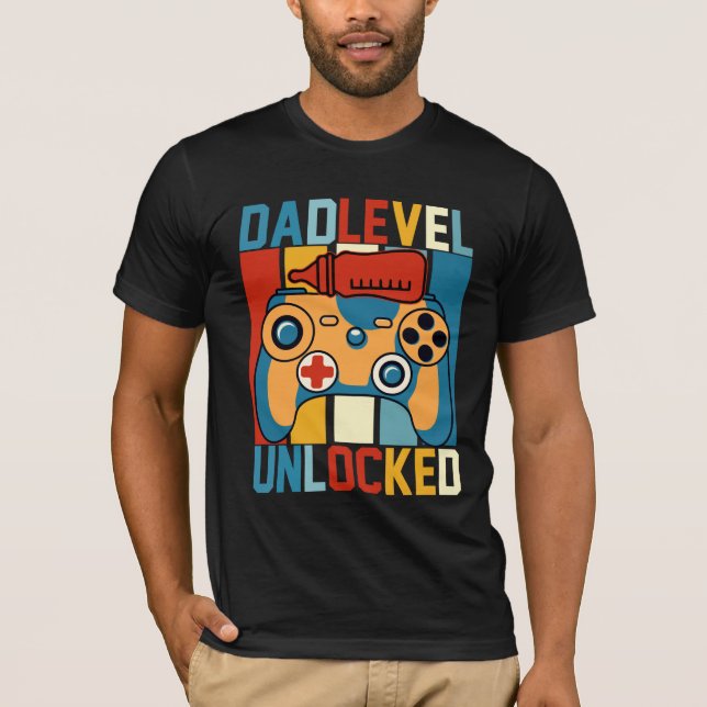 Funny Dad Level Unlocked Video Game Men T-Shirt (Front)