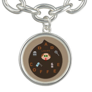 Funny Dad Monster Loves Coffee Charm Bracelet