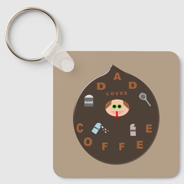 Funny Dad Monster Loves Coffee Custom Keychain (Front)