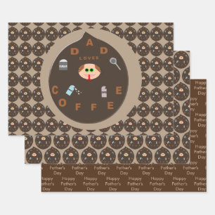 Funny Dad Monster Loves Coffee Custom Wrapping Paper Sheets