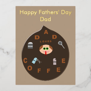 Funny Dad Monster Loves Coffee Fathers Day Custom Foil Holiday Postcard