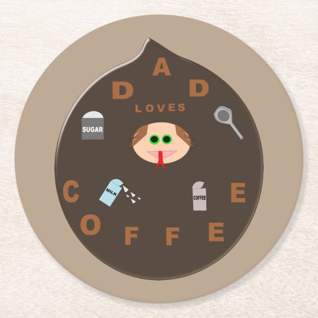 Funny Dad Monster Loves Coffee Paper Coasters (Front)