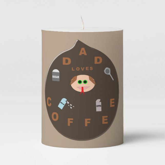 Funny Dad Monster Loves Coffee Pillar Candle (Front)