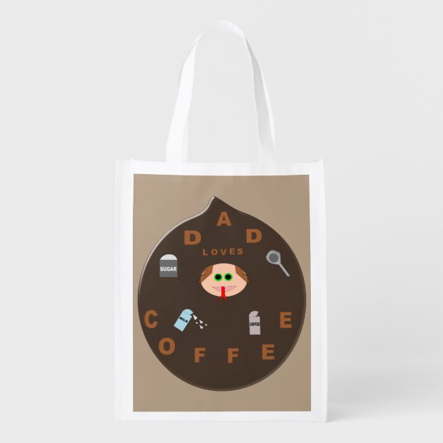 Funny Dad Monster Loves Coffee Reusable Bag (Front)