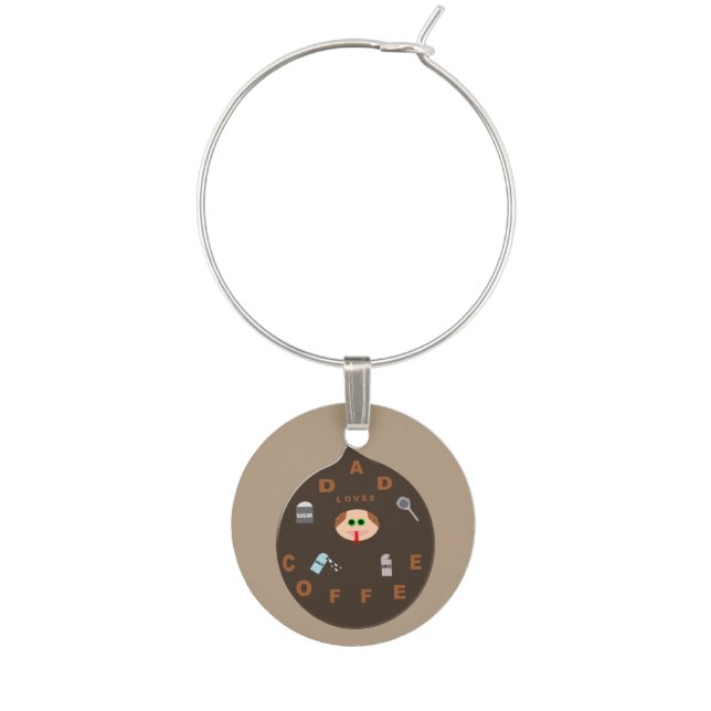 Funny Dad Monster Loves Coffee Wine Charm (Front)