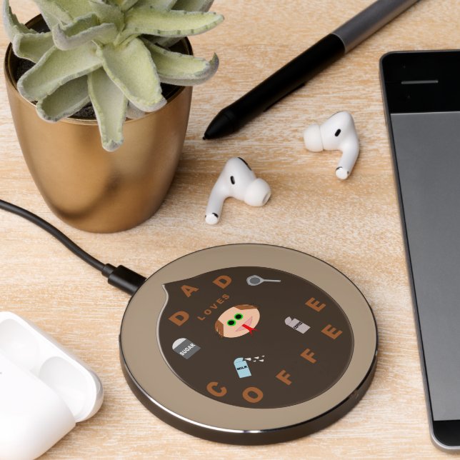 Funny Dad Monster Loves Coffee Wireless Charger (Desk 2)