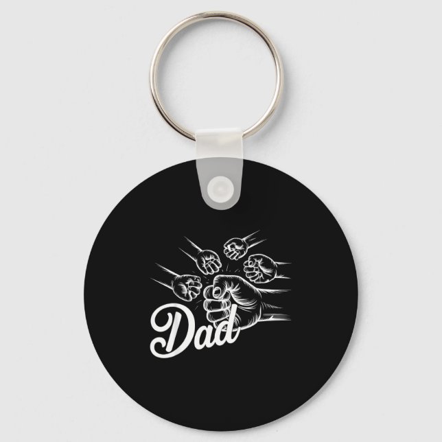 Funny Dad Of Four Toddler Kids Fathers Day Fist Bu Keychain (Front)