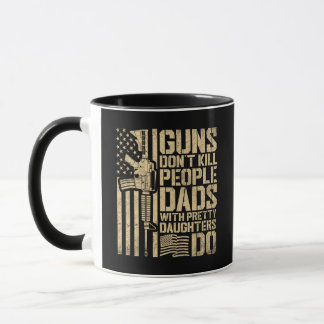 Funny Dad of Pretty Daughters Patriotic Flag  Mug